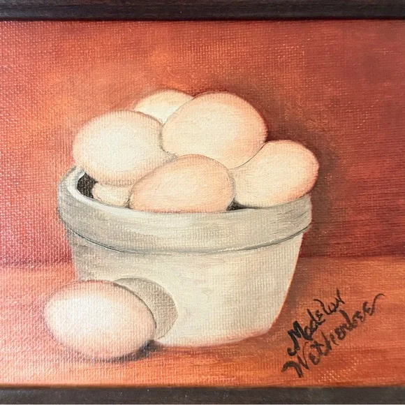 Still Life Painting with Eggs Signed by Artist Madelyn Wetherbee Framed - Picture 4 of 8